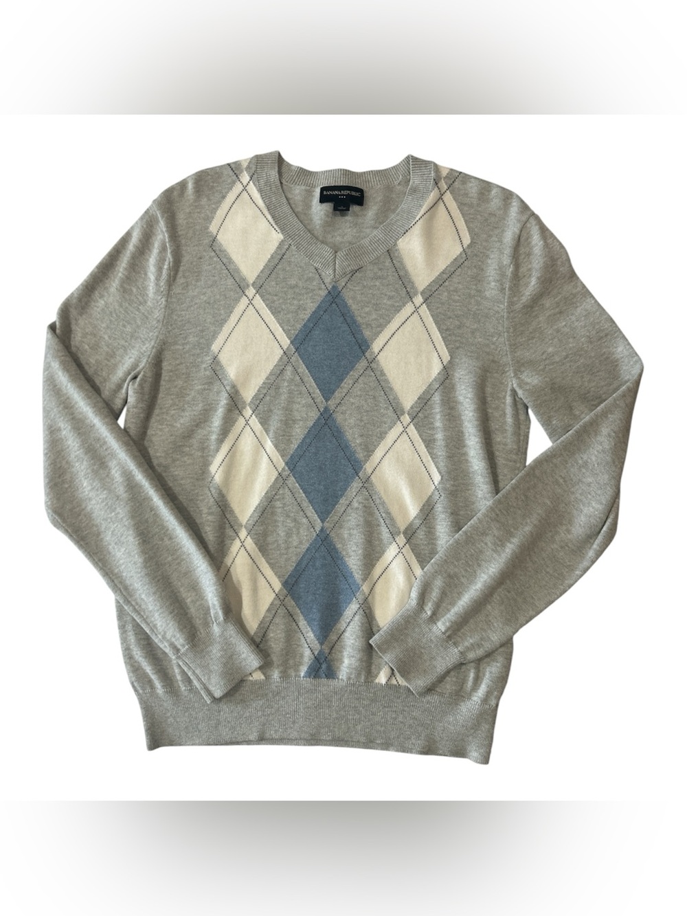 Banana Republic Men’s Gray Argyle V-Neck Sweater Sz S